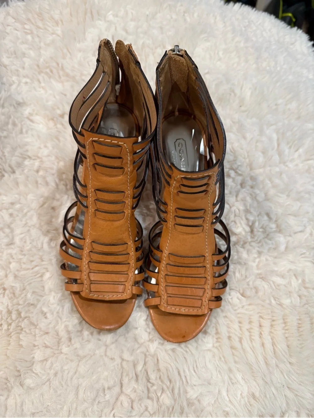 Coach Tan Strappy Cage High Heel Sandals